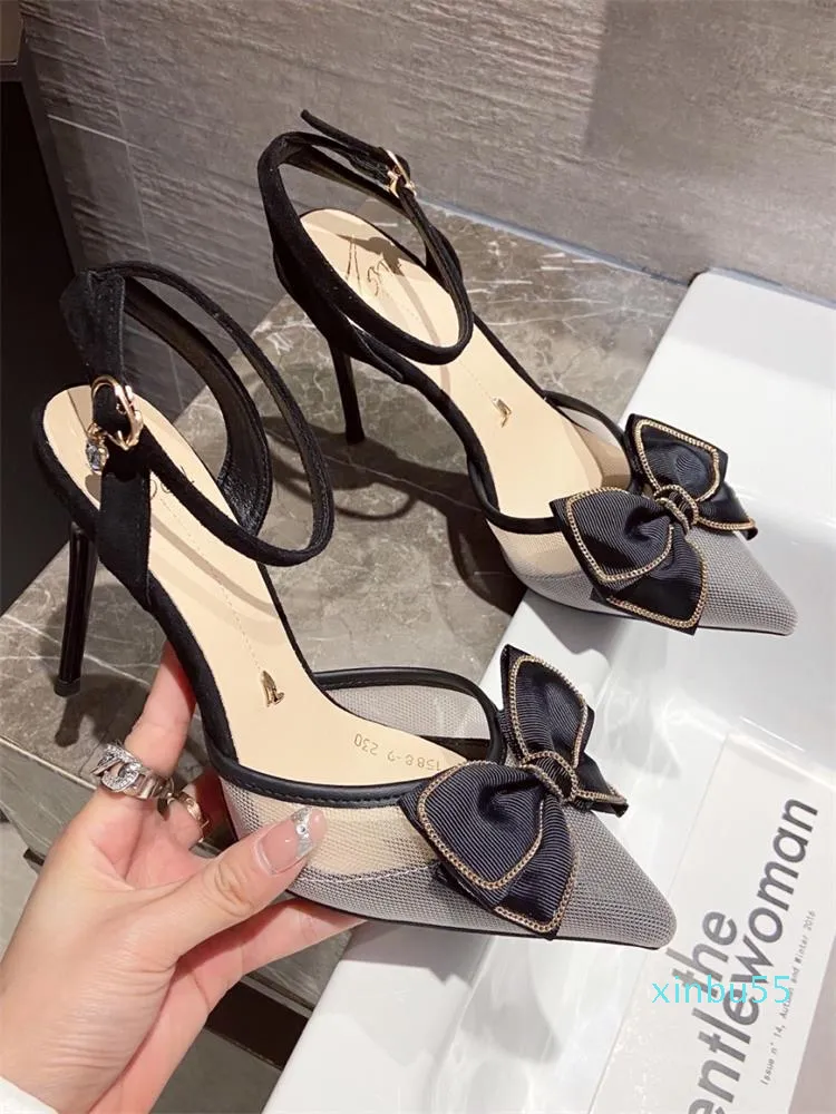 Dress Shoes Female Sandal Buckle Strap Shallow Mouth Comfort For Women Summer Clear Heels Girls Laces Fashion Stiletto Bow