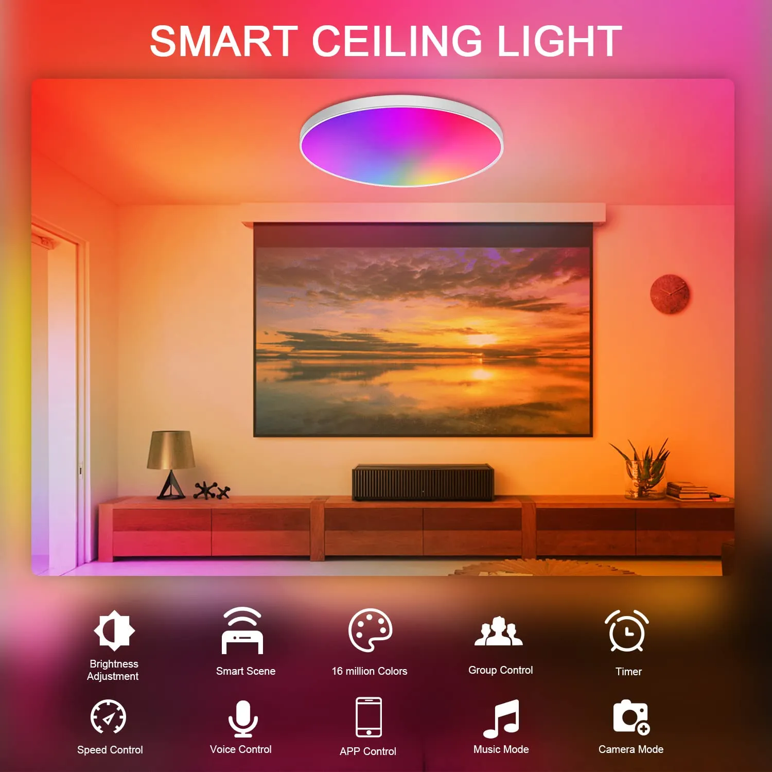 30W Smart LED Ceiling Light 12 Inch Flush Mount RGB Color Changing Bluetooth WiFi App Control 2700K 6500K Dimmable Sync with Music White
