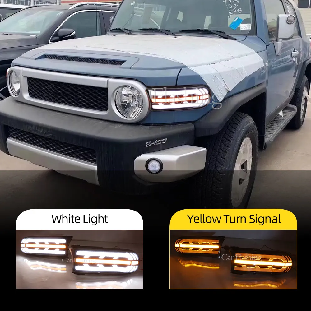 2st CAR LED -strålkastare DRL DAYTIME RUNNING LIGHT FÖR LAND CRUISER FJ 2007 - 2022 FOG LAMP MED GUL TURS SIGNAL