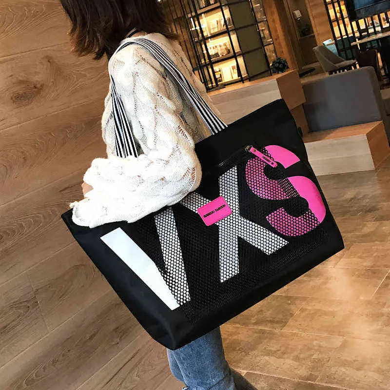 Autumn Dry Wet Separation Women's Bag Korean Super Large Capacity Waterproof Shoulder Bag Beach Travel Shopping Bag Letter Women 220609