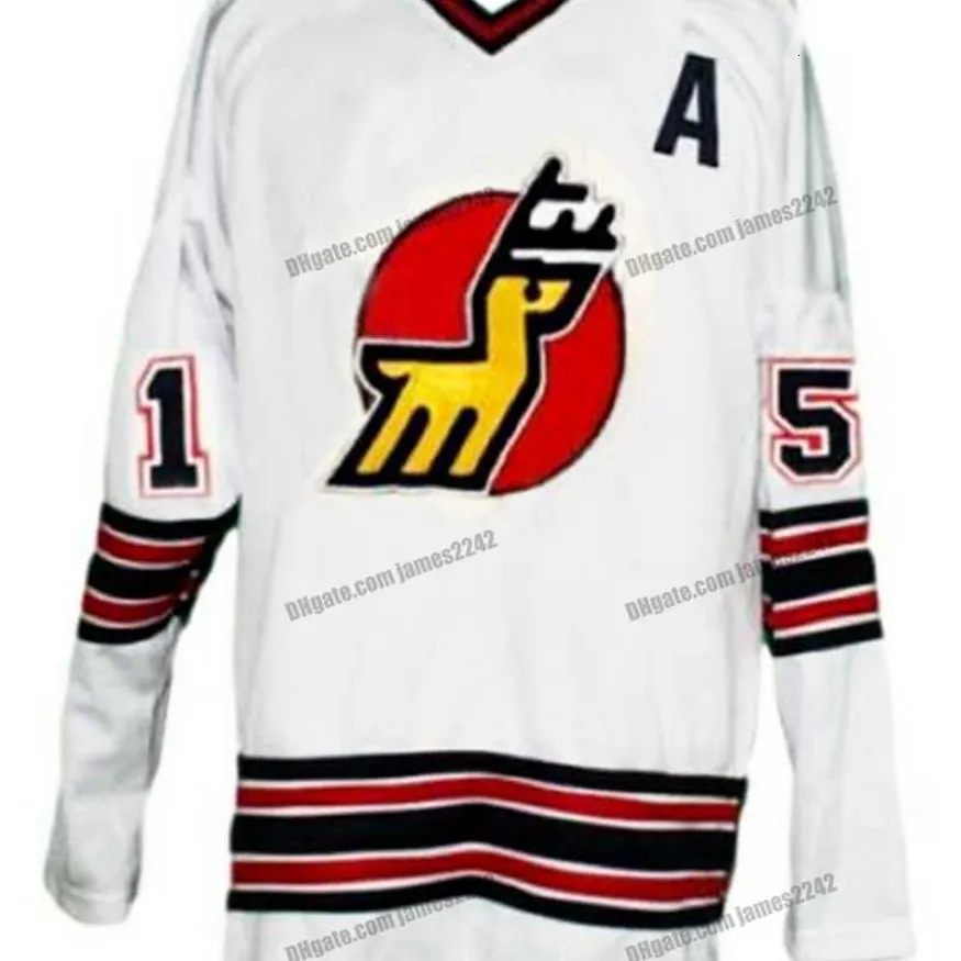 Nikivip Custom Retro Curtis # 15 Michigan Stags Hockey Jersey Cosido Blanco S-4XL Cualquier nombre y número Camisetas de calidad superior