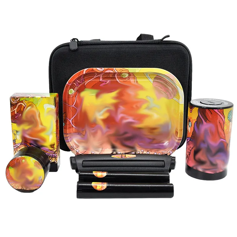 Rolling Tray Set Case 12-Piece Cigarette Grinder and Smoking Bag Dry Herb Tobacco Jar Pipes Accessories