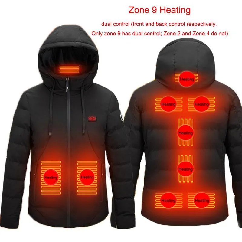 Mäns Jackor 2/4/9 Platser Självuppvärmd Jacka USB Electric Heating Thermal Coat Winter Men Women's Warmte Vest