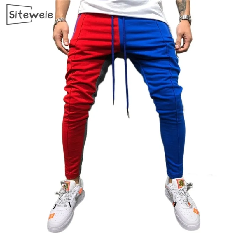 SITEWEIE hommes personnalité pantalons de survêtement à empiècements Hip Hop pantalons décontractés Joggers Sportswear survêtement bas pantalon de survêtement maigre L449 201130