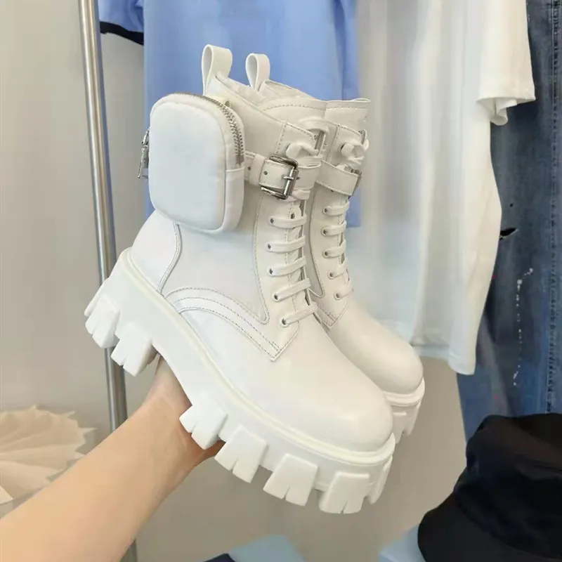 White chunky digger lace up boots store