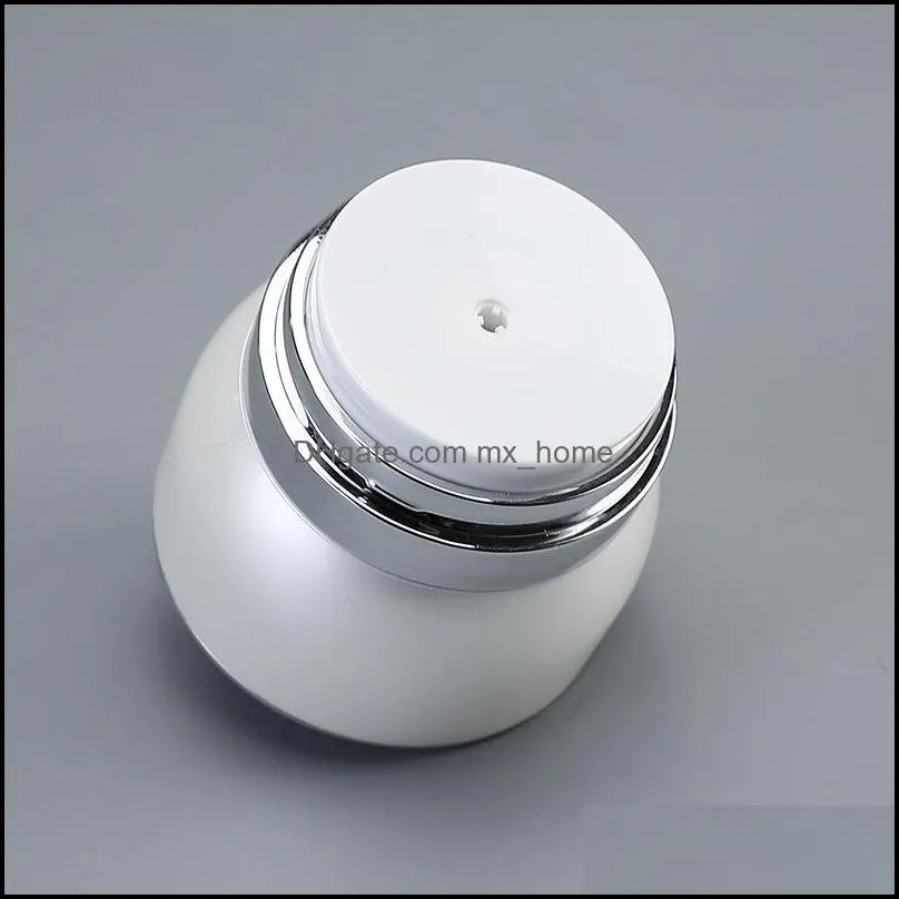 30g 50g Acrylic Cosmetic Jars Pearl white Airless Plastic Hand Face Cream Jar Round Bottle with Shiny Silver Collar