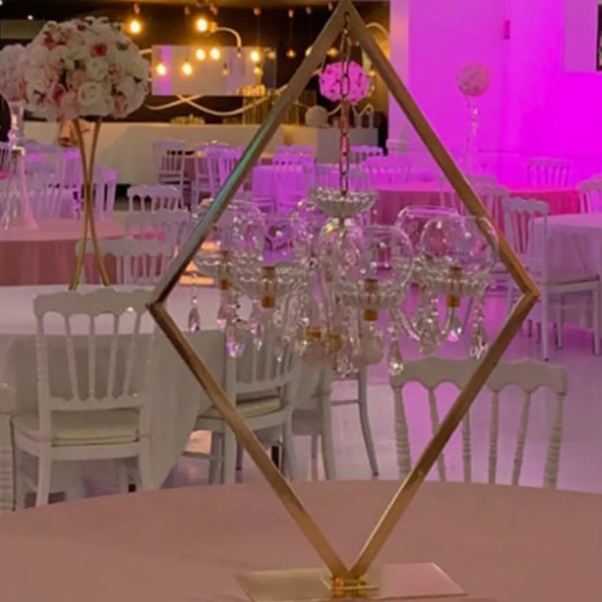 decorazione Centrotavola da tavolo con candelabri in oro acrilico decorativo geometrico per la festa nuziale imake334