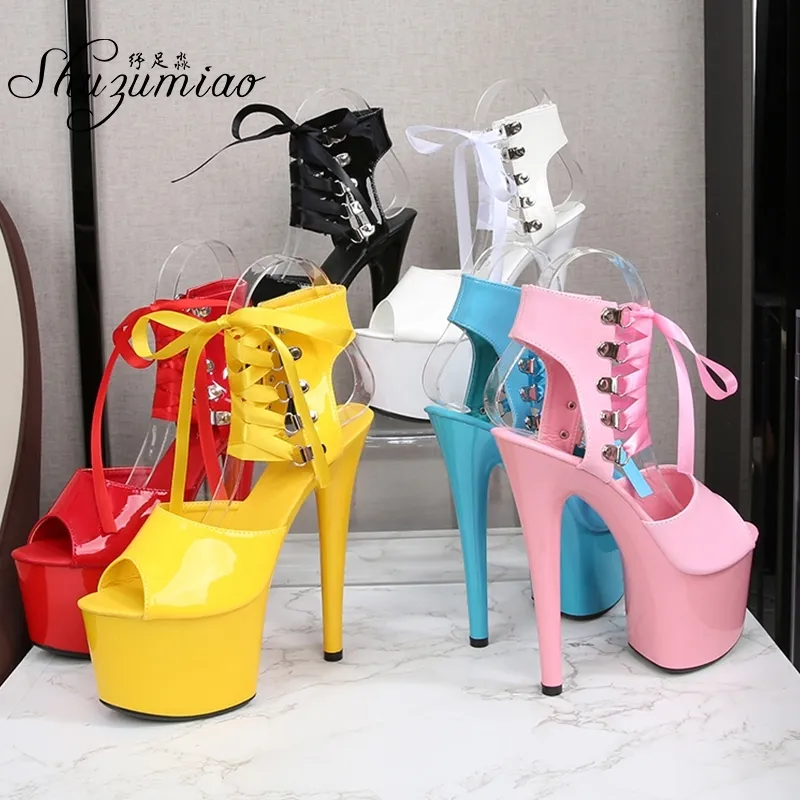 US$24.22-2022 Summer Fashion Women 11cm High Heels Sandals Glossy Leather  Sandles Rose Red Stiletto Catwalk Platform Ladies Shoe-Description