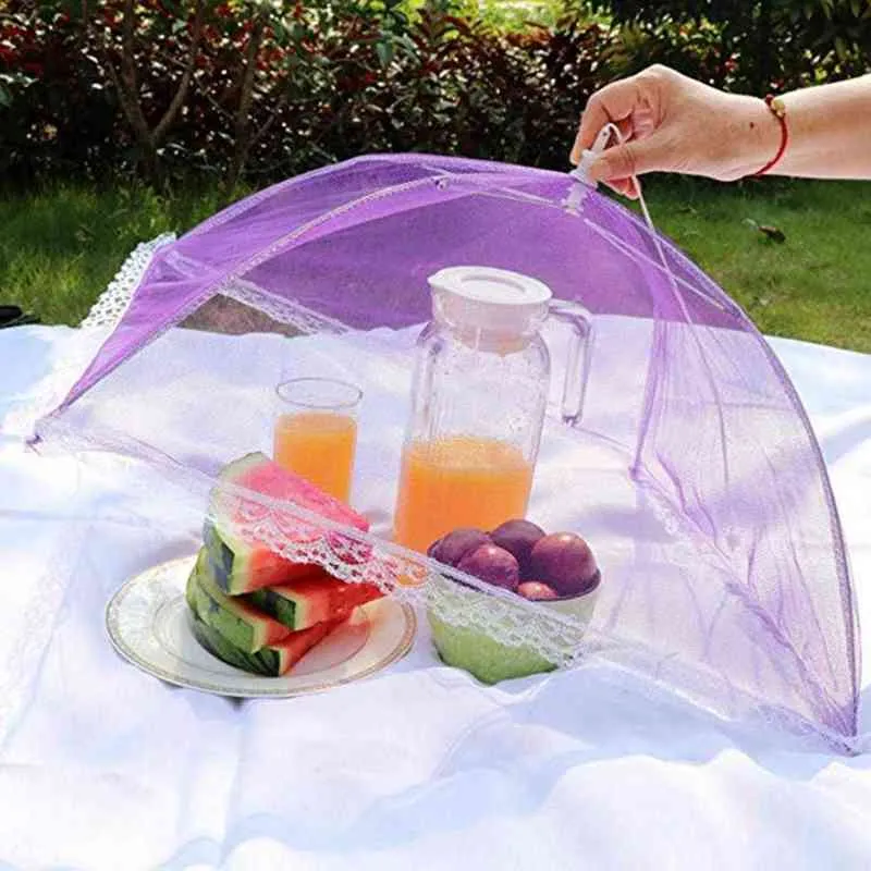 1pc غلاف الغذاء القابل للانفصال مظلة شبكة قابلة للطي الغلاف الغذائي الأغطية الغذائية صافية