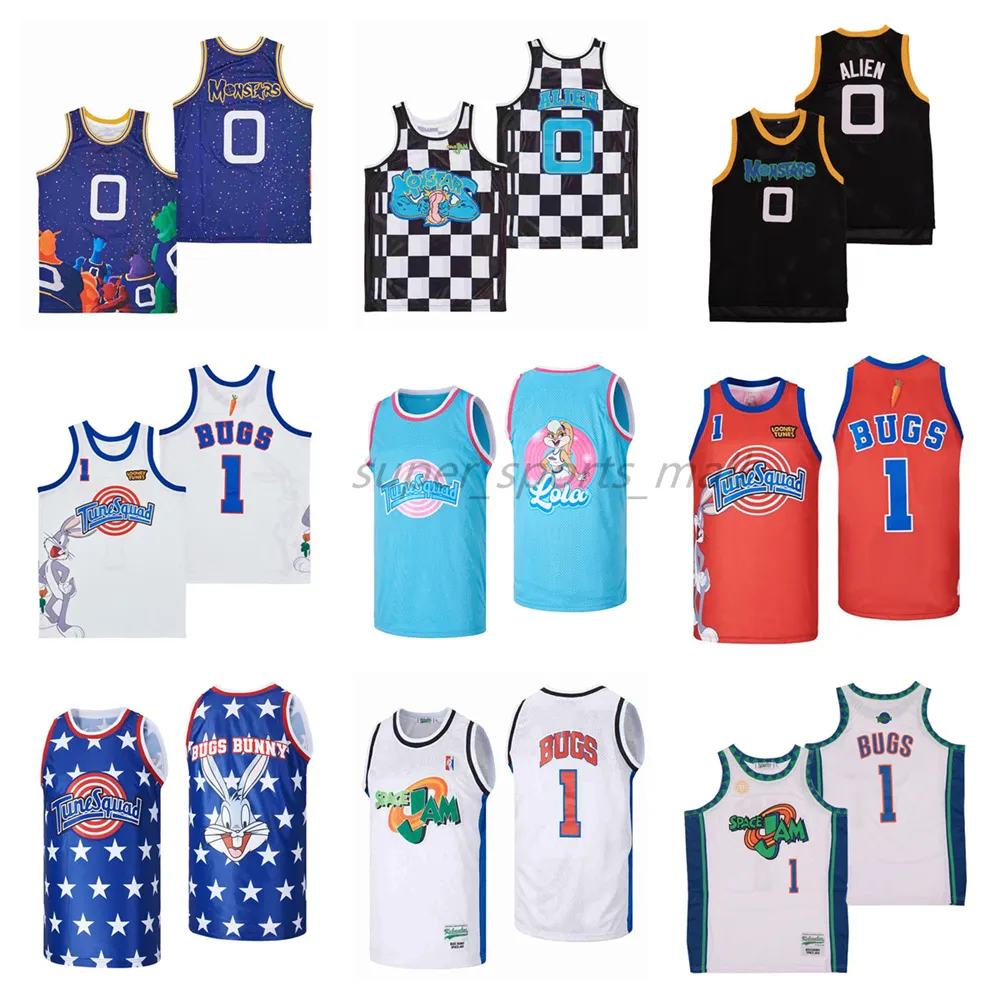 Camisas de basquete Movie Space Jam Bugs Bunny Tunesquad Camisa Azul Preto Vermelho Masculino Tamanho S-XXL