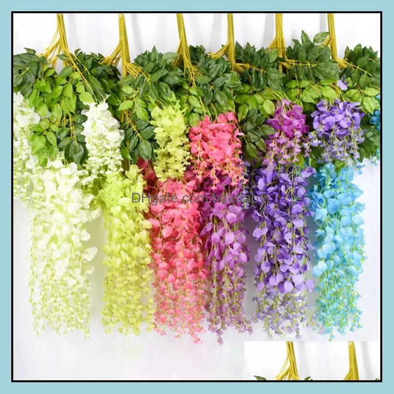 artificial silk wisteria flower wedding decor vines hanging rattan bride flowers garland for home garden wll596