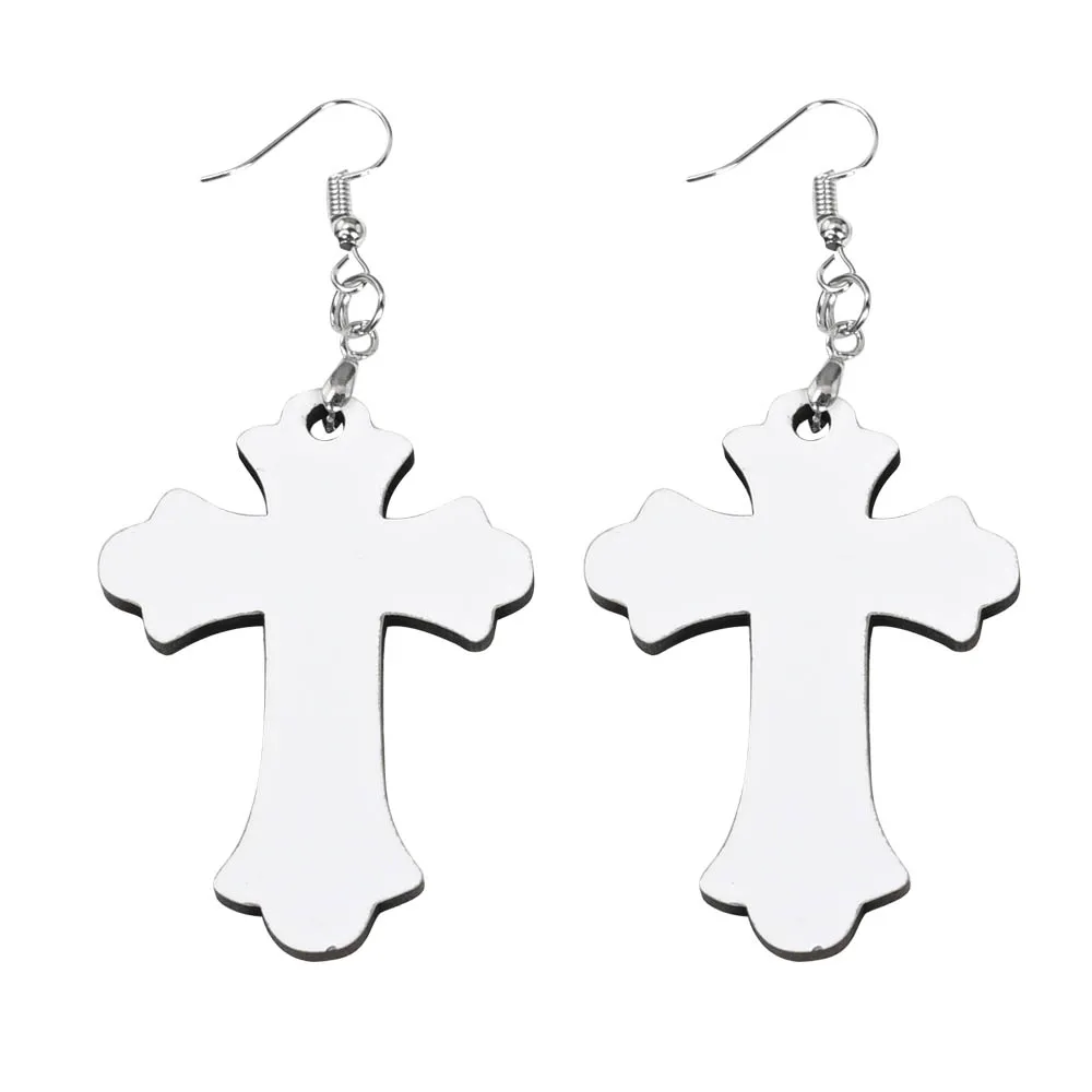 Sublimation Blank Cross Earrings Sublimatable MDF White Heat Transfer Wire Hooks Earring Blanks for Jewelry Making