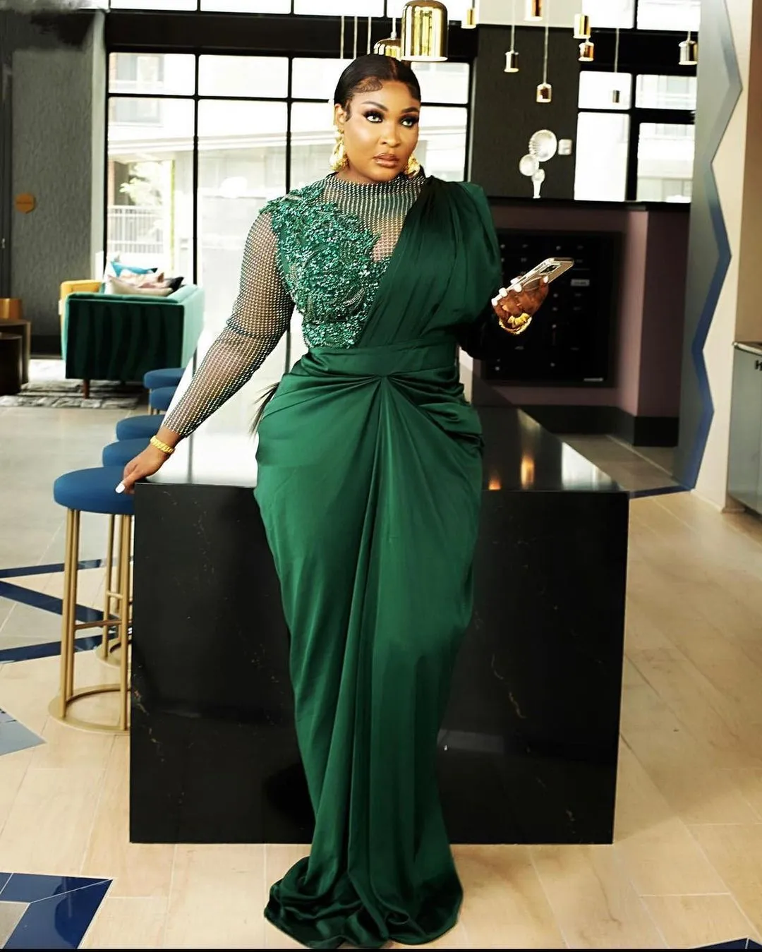 Sexy Low Back Emerald Green Satin Mermaid Evening Dress - Promfy