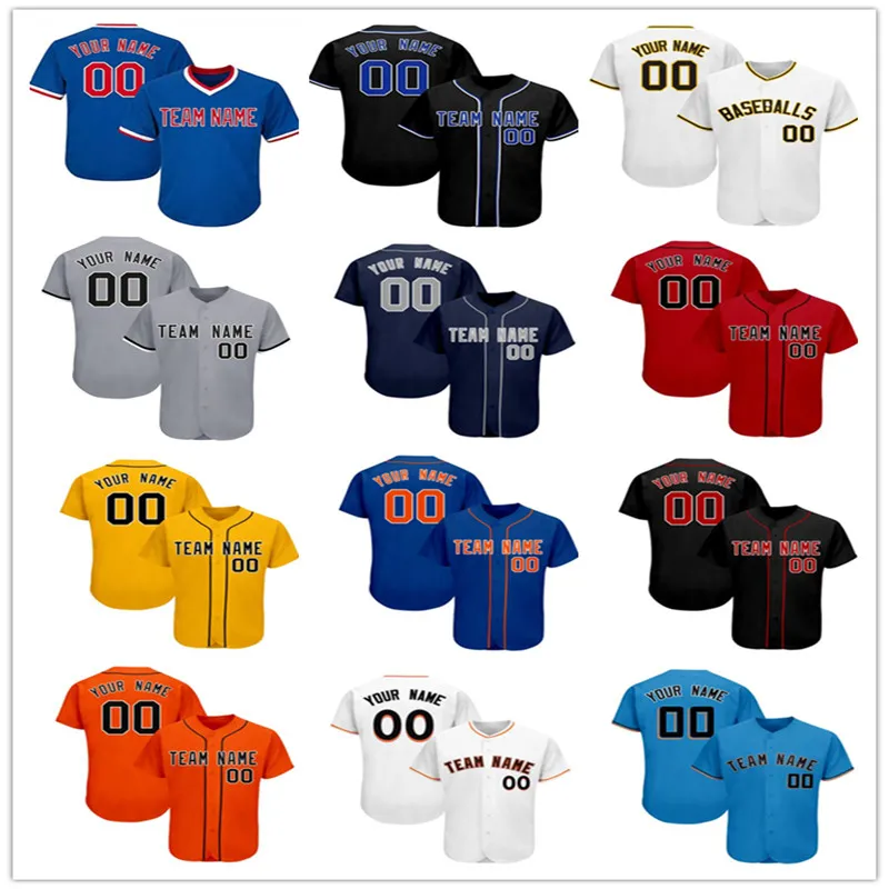 Personnalisé personnalisé n'importe quel numéro de nom d'équipe Baseball Jersey col en v Hip Hop complet cousu homme décontracté Sportwear taille S-4XL