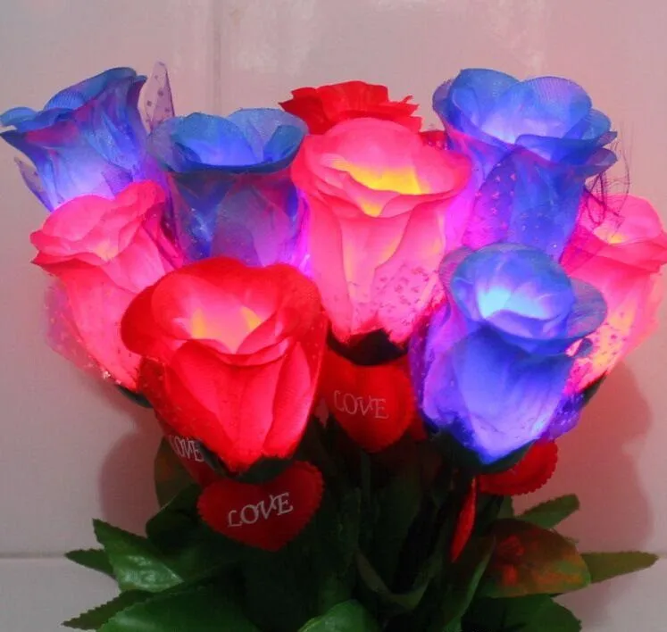 Dia dos Namorados iluminar LED piscando flor rosa brilhando iluminar simulação para o casal presente doce