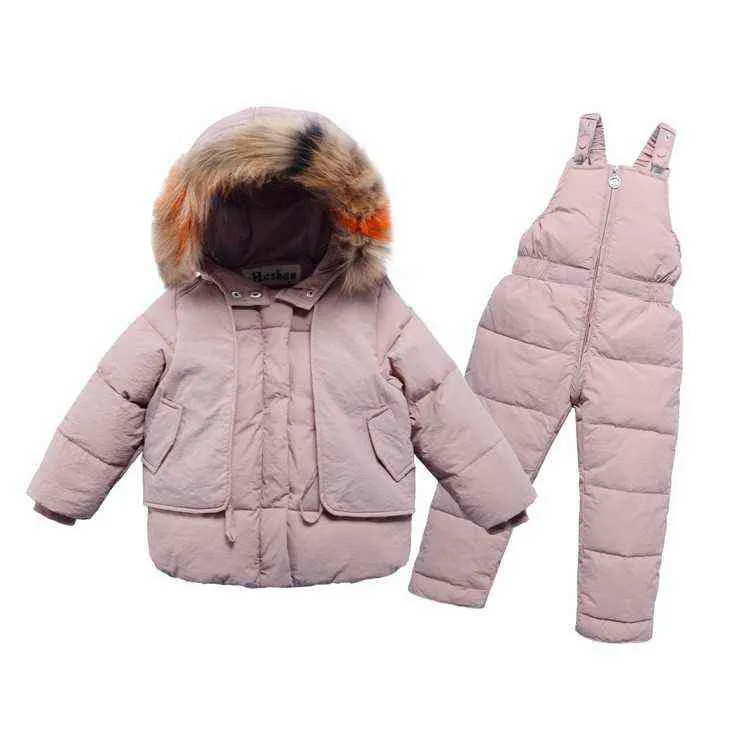 어린이 다운 재킷 세트 어린이 의류 겨울 새 2 피스 세트 소녀와 소년 따뜻한 소프트 유엔 후드 겉옷 솔리드 코트 0 J220718