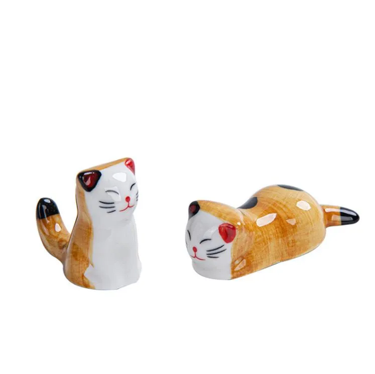 6 Pezzi Poggia Bacchette In Ceramica Bacchette Per Gatti Ceramica Porta Bacchette In Ceramica Porta Bacchette In Stile Giapponese Per Gatto Porta Forchetta Porta Cucchiaio - Cute Cat (Giallo, Grigio