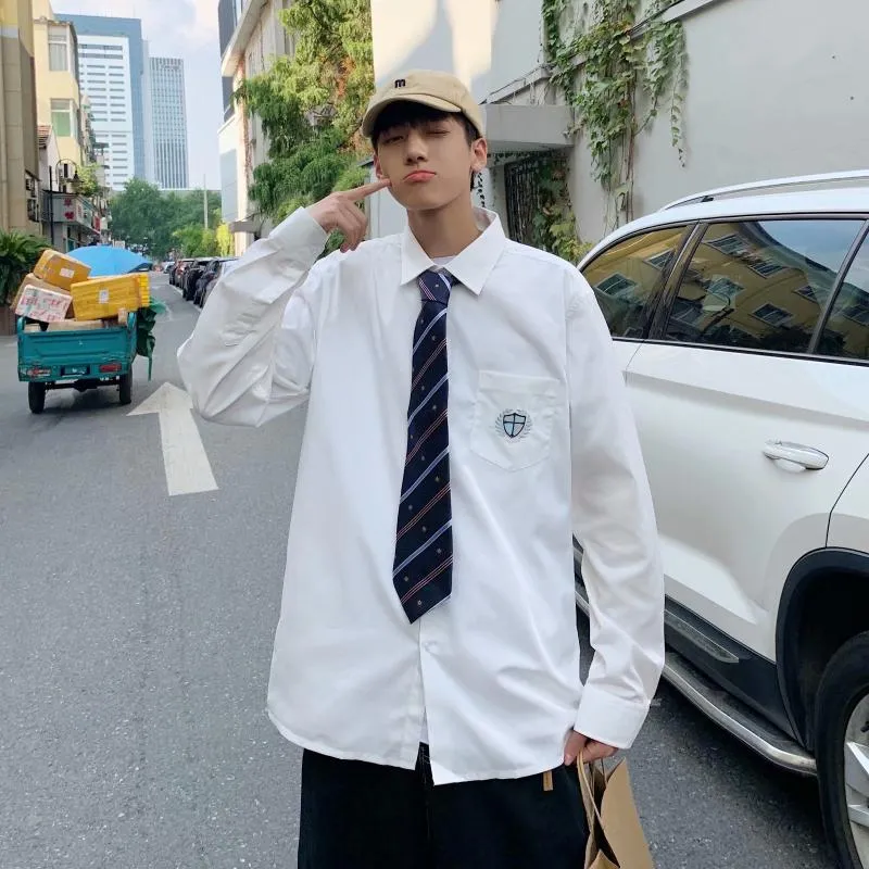 Chemises décontractées pour hommes Hong Kong Style Version coréenne du Dk Uniform College Chemise blanche à manches longues Garçon Couple Same Jk ShirtMen's