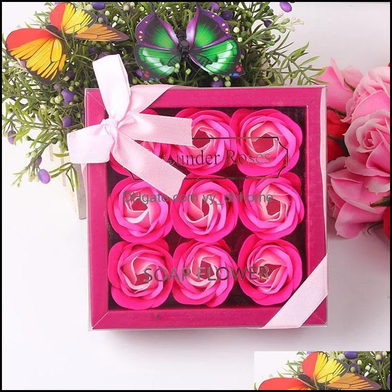 NEWValentine Day Gifts 9 Pcs Soap Flower Rose Box Wedding Birthday Day Artificial Soap Rose Gift Valentines Day Decoration RRF12763