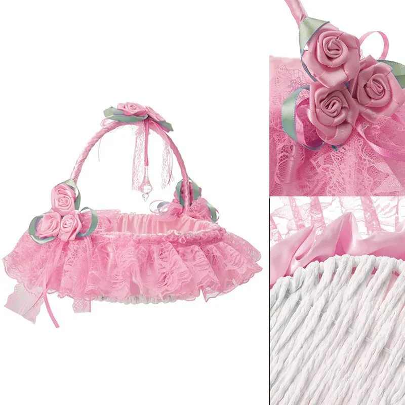 Panier De Fleurs De Demoiselle D'honneur En Dentelle - Pour Mariage, Léger Et Décoratif (bleu Ou Rose)