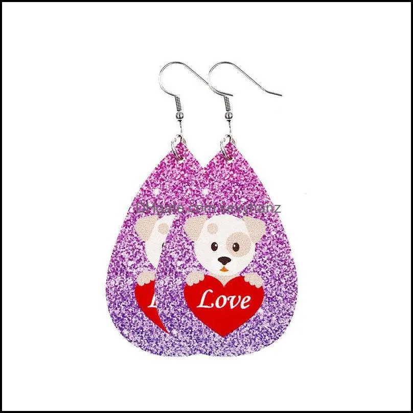 Valentine`s Day Earrings Heart Love Red Lips Double Sided Printed Leather Earrings Wedding Party Jewelry