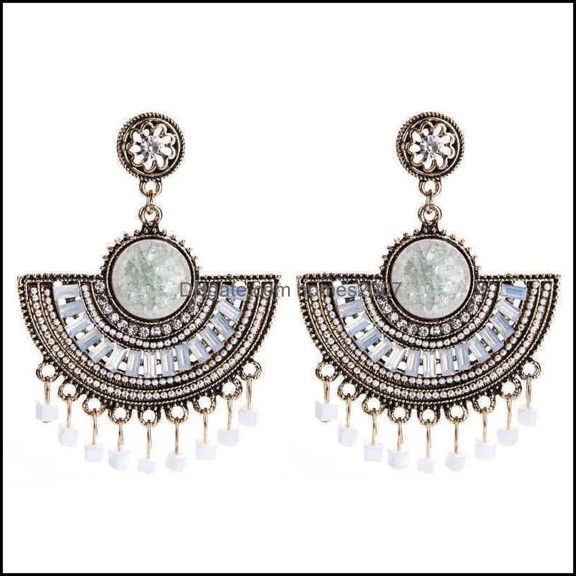 Nxy Earrings Eh8254 Exaggerated Temperament Fan Multi-layer Rice Bead Diamond Tassel Women`s Fashion Spring 0212