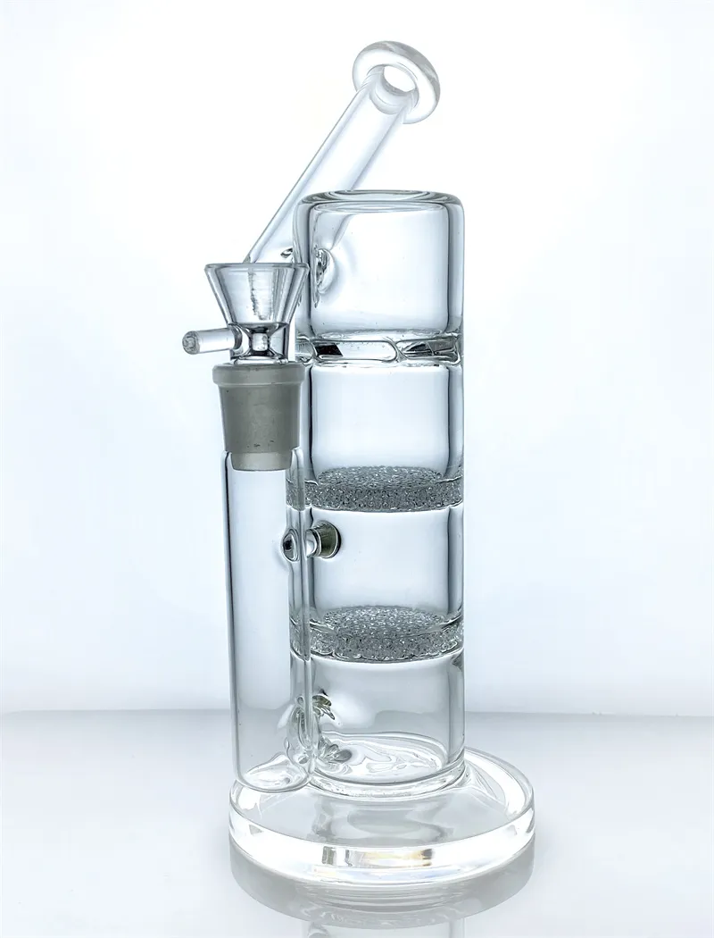 Narguilé en verre à haute teneur en borosilicate avec deux disques de frittage et des tiges de quartz en titane turbo perc bol sidecar rig robinet clous type de tuyau d'eau de pistolet à fumée (GB-444)