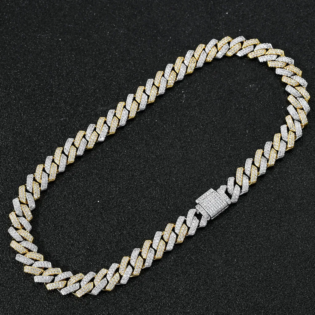 Fashion Hip Hop Necklace Men Designer Bracelet 14mm Cuban Link Chain Necklaces 16/18/20/22/24inch Rapper Diamond Chains Double Color Zirconia Stone 7/8inch Bracelets
