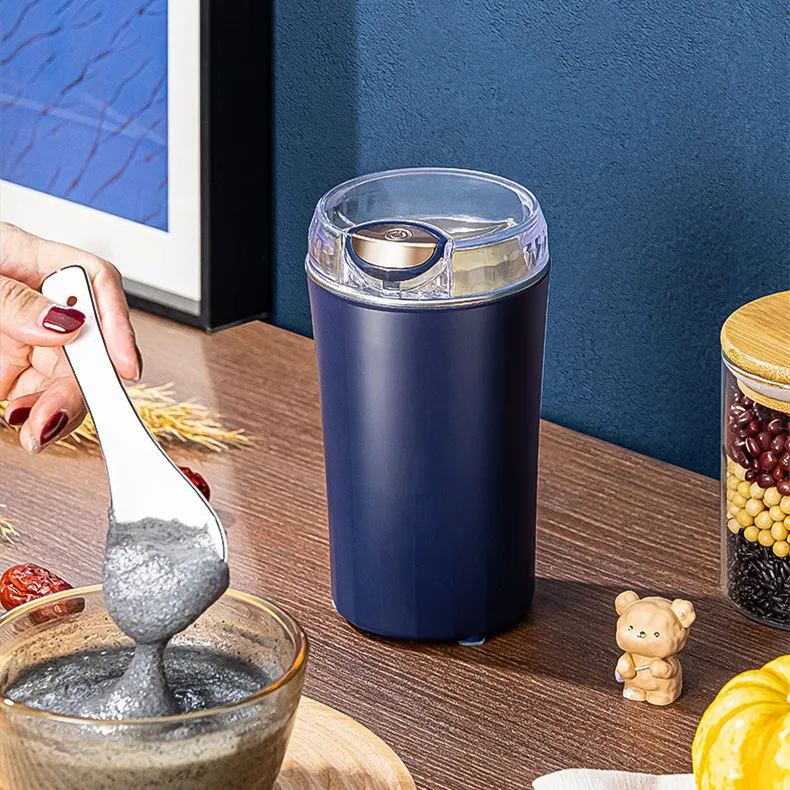 Moedor de café elétrico Moinho de especiarias de precisão Minitriturador portátil para alimentos secos Especiarias, ervas, nozes, grãos Utensílios de cozinha Home Goodthing (azul/branco)