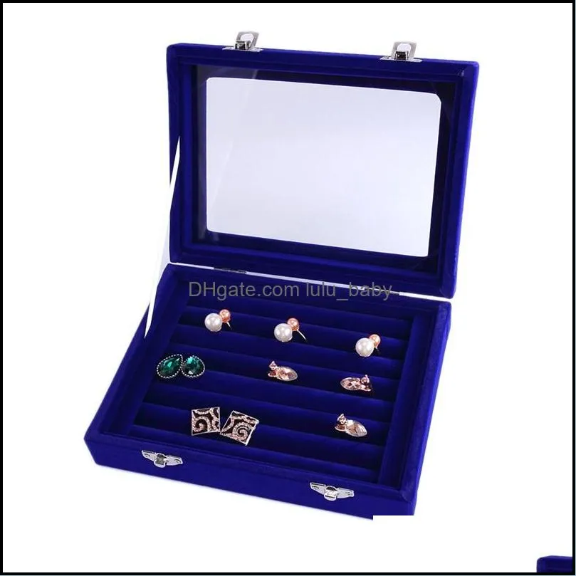 7 Color Velvet Glass Ring Earring Jewelry Display Organizer Box Tray Holder Storage Box T200917 873 Q2