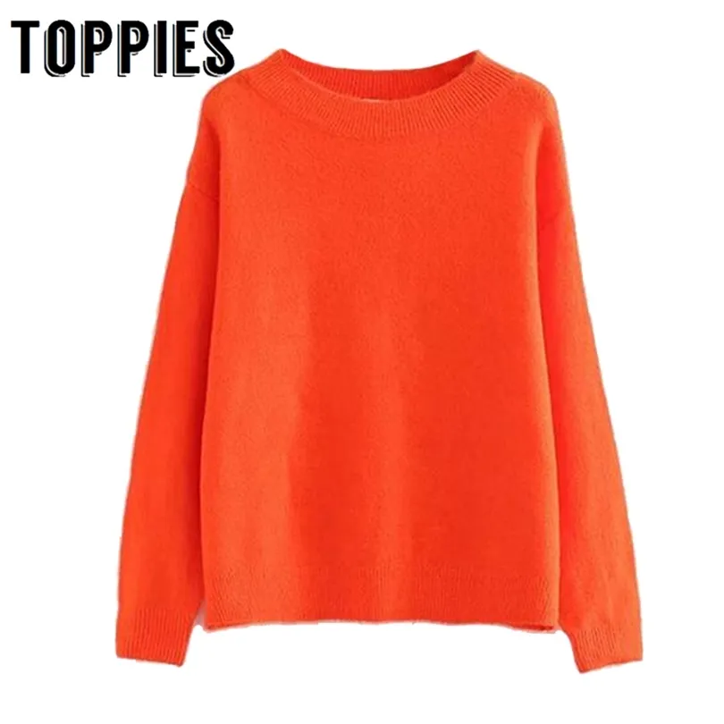 Orange tröja kvinnor 2019 Autumn Winter Round Neck Thin tröja flicka långärmad billig jersey casual stickovers t200319