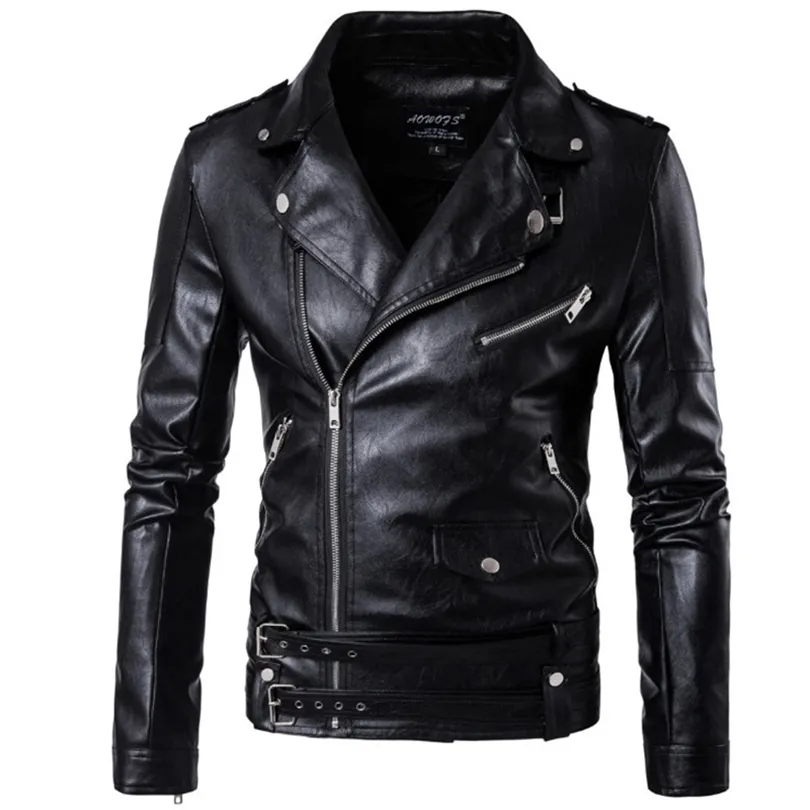 New design Motorcycle Bomber Leather Jacket Men Autumn Turndown Collar Slim fit Male Leather Jacket Coats Plus Size M5XL T200319