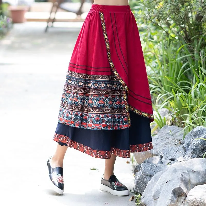 التنانير المرأة العرقية تنورة الإناث الخريف المكسيك نمط الهبي الأصلي بوهو طويلة ل خليط التطريز MIDI 30868