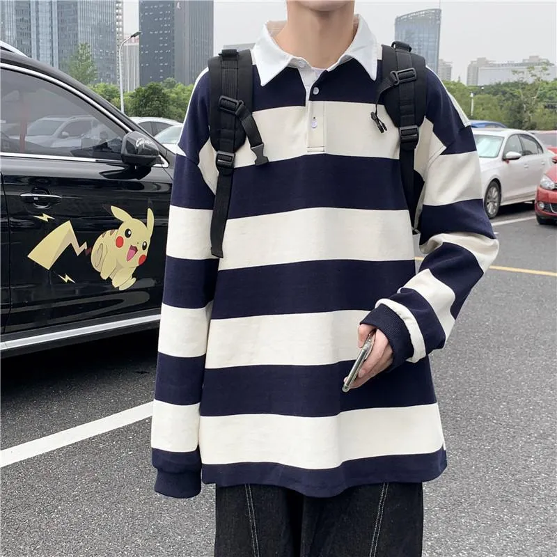 Felpe con cappuccio da uomo Felpe Primavera e autunno Casual Maglione allentato a righe stile Hong Kong Tendenza coreana Maglione sottile da uomo di moda sottileM