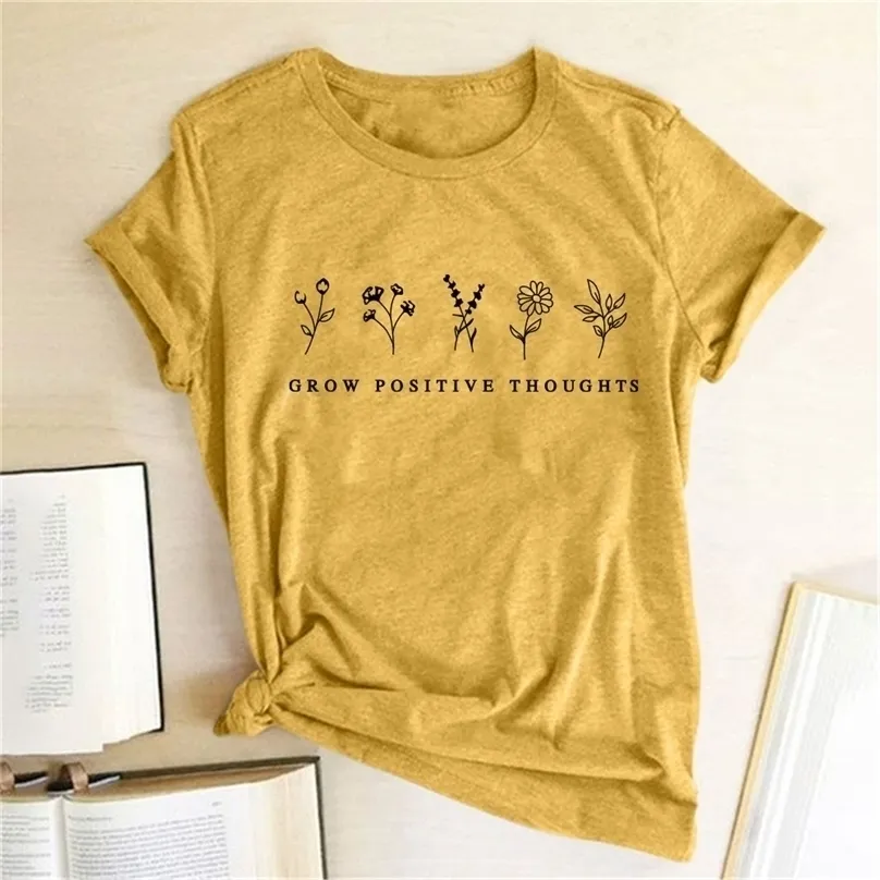 Выращивать позитивные мысли цветы печатная футболка лето футболка хлопковые женщины хараджуку графическая рубашка эстетика 220607
