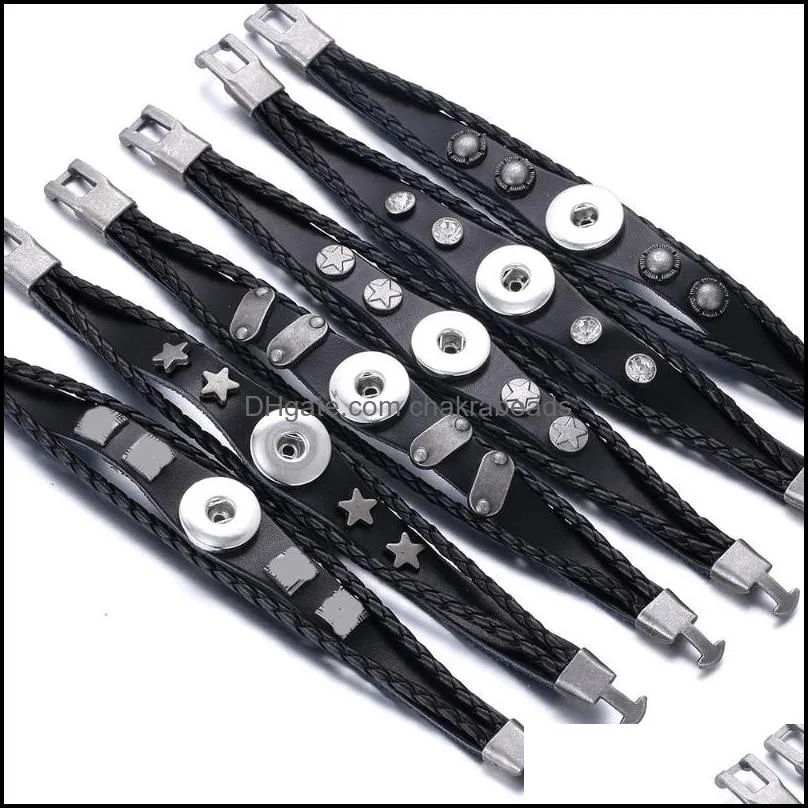 Charm Bracelets 10pcs/lot Wholesale Beaded Leather Snap Button Bracelet Bangle Handmade 18mm DIY Jewelry Making