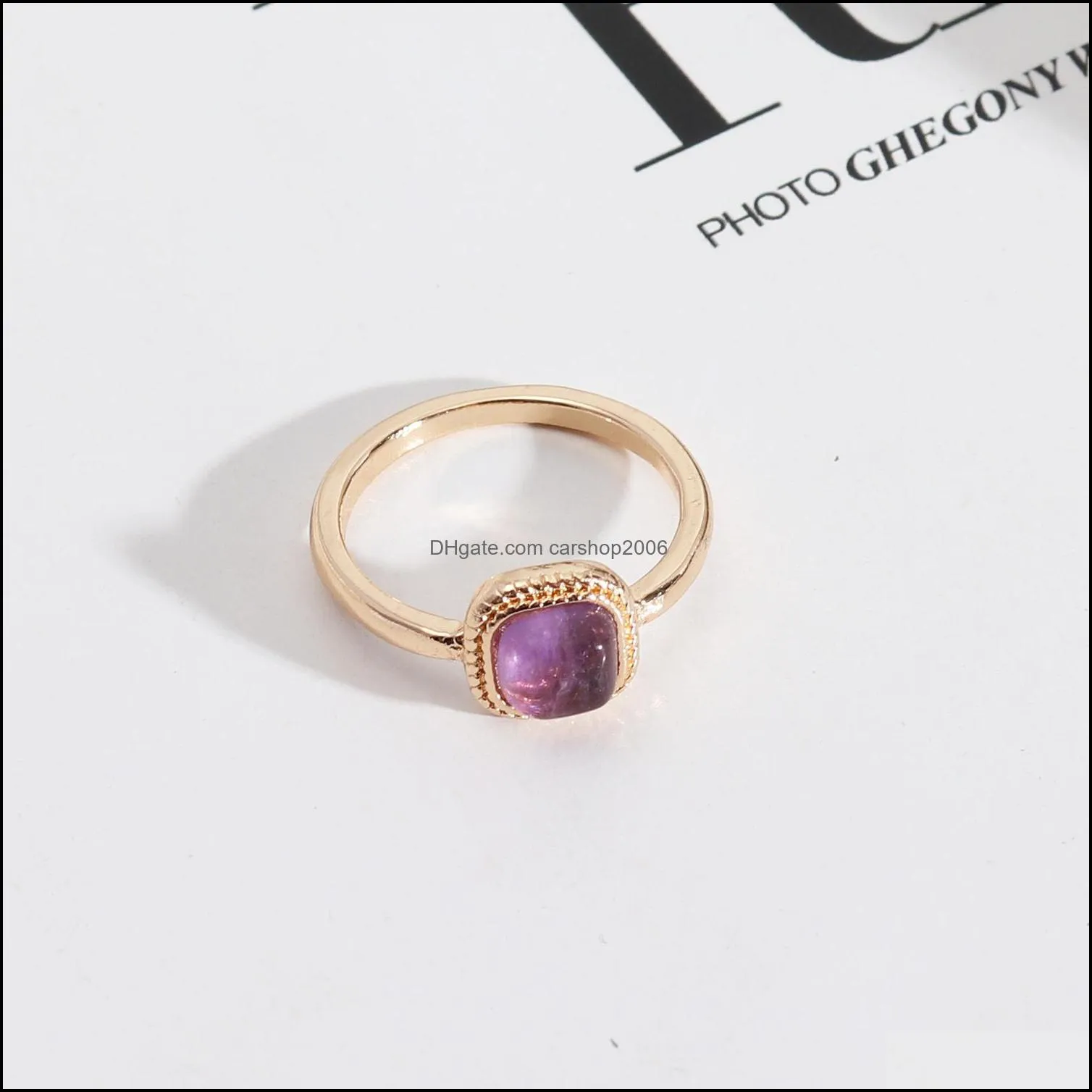 mini square stone rings lapis lazuli amethysts rose quartz stone fashion inner dia 17mm gold color band jewelry for women carshop2006