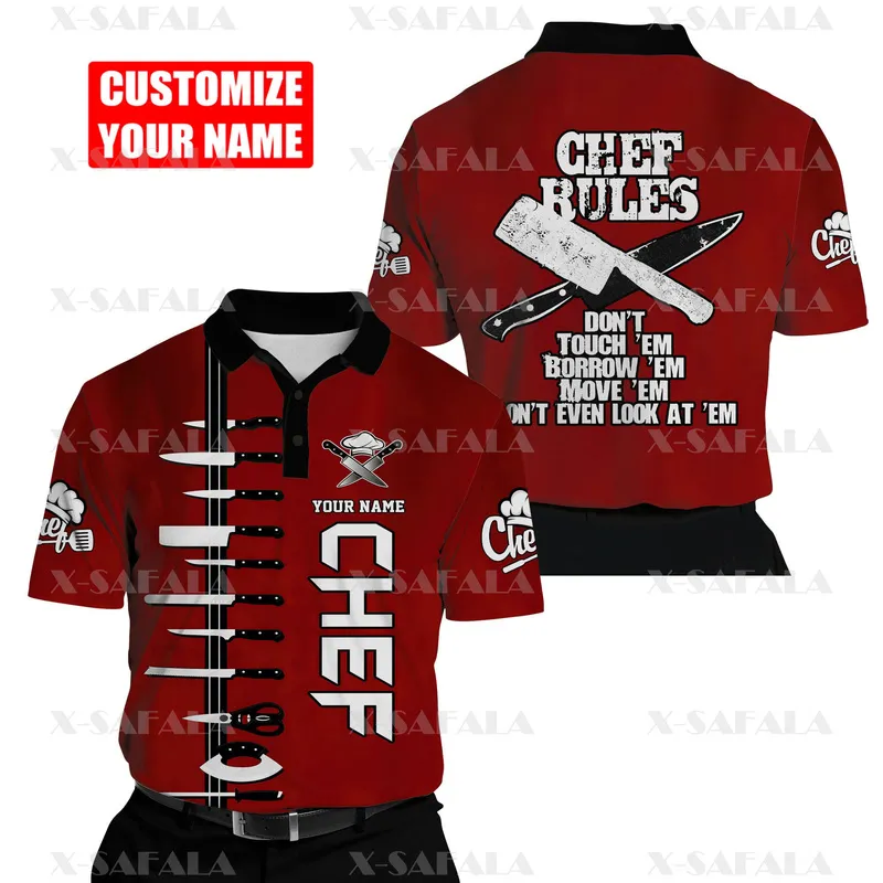 Nome personalizado Skull Master Chef Art Lengend Cool 3d Menmy Mulheres finas camisa de pólo colarinho de manga curta desgaste casual 3 220704