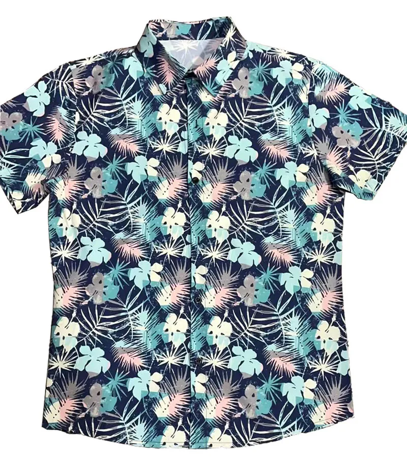Camicia Hawaiana Uomo - Manica Corta, Stampa Foglie Tropicali, Poliestere Elastan - Per Spiaggia E Vacanze - Foto 10