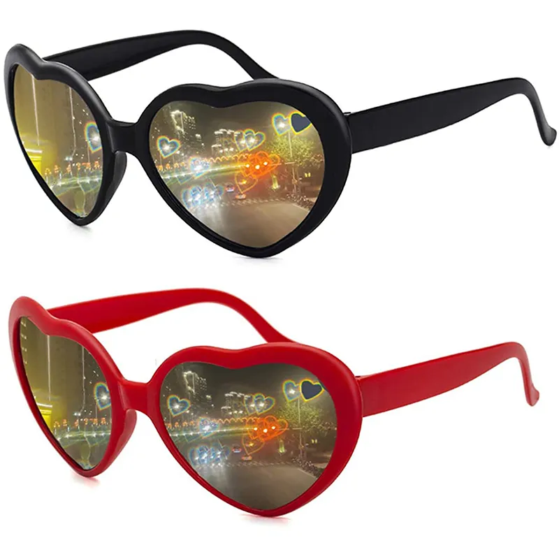 Women Fashion Heart Shaped Effects Glasses Watch The Lights Change To Shape At Night Diffraction Female Sunglasses 220705