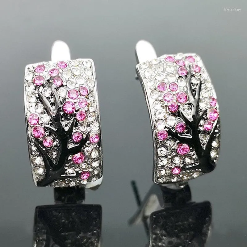 Hoop Huggie Fashion Luxury Micro-Inlaid Plum Tree Branch Earrings For Women Red Green Blue Pink Zircon Wedding Jewelry 2022Hoop Kirs22