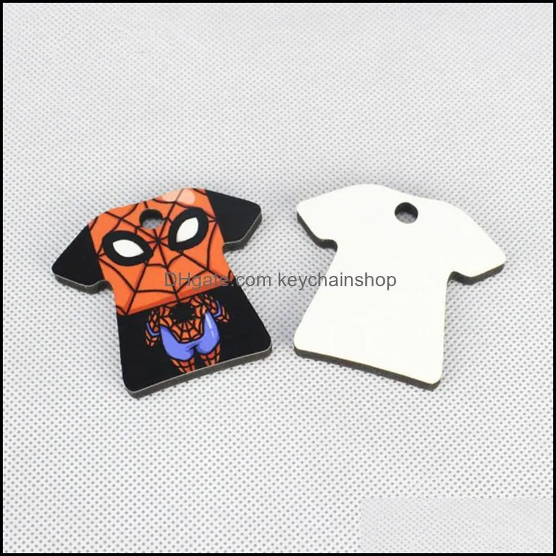 whole 100pcs diy mdf double blank t-shirt key chain sublimation wood key ring for heat press transfer jewlery po gift296e