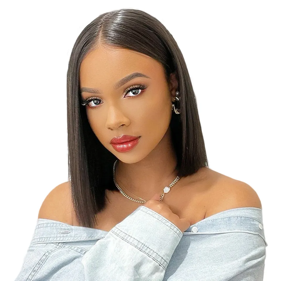 150% Densité Lace Front Perruques de Cheveux Humains 13x4 Cheveux Remy Humains Brésiliens 8-16 pouces Droite Courte BOB Perruque