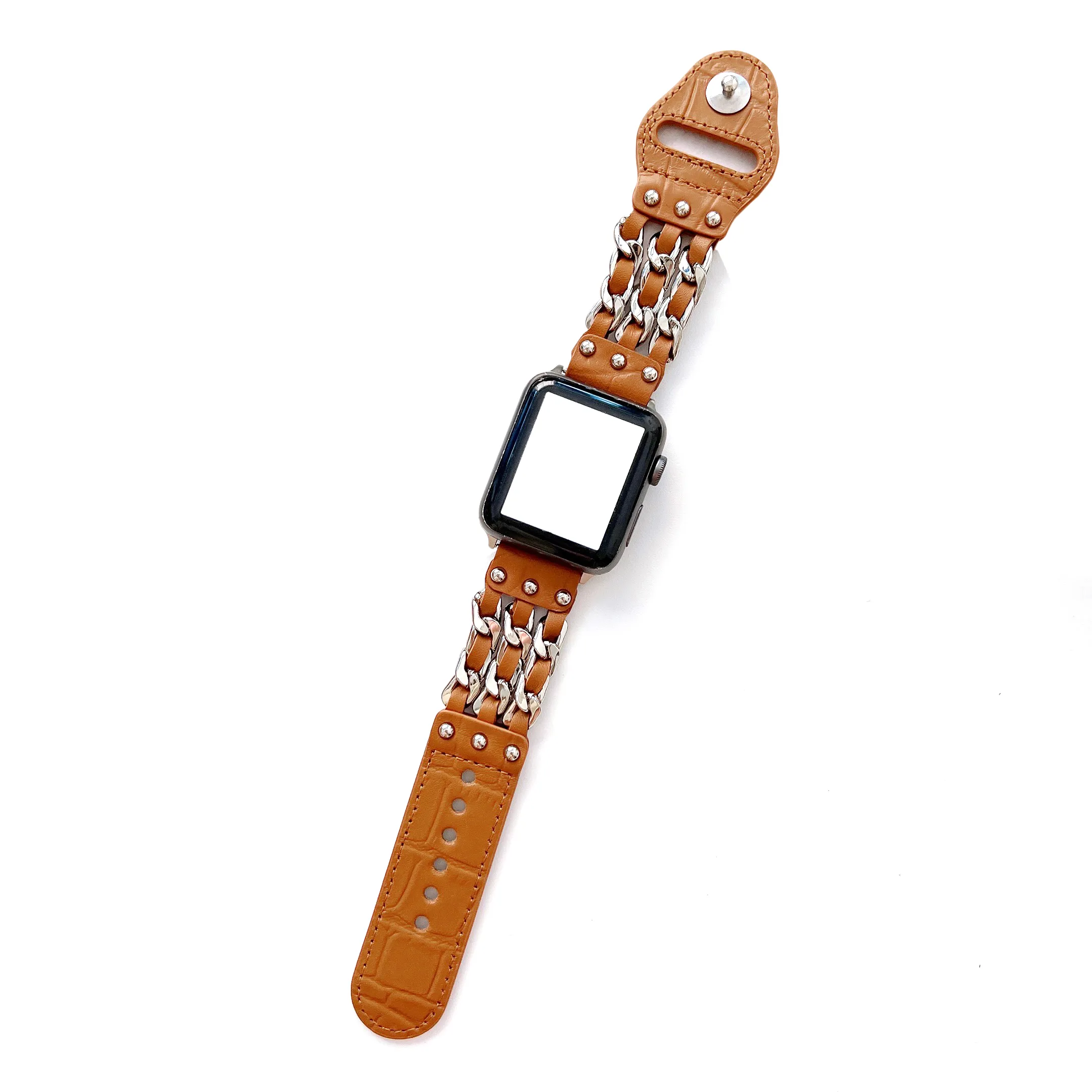 Alça de relógio de cadeia de couro para Apple Watch 41mm 40mm 38mm 45mm 44mm 42mm pulseira de luxo IWatch série 7 6 5 4 3 acessórios de relógio de substituição