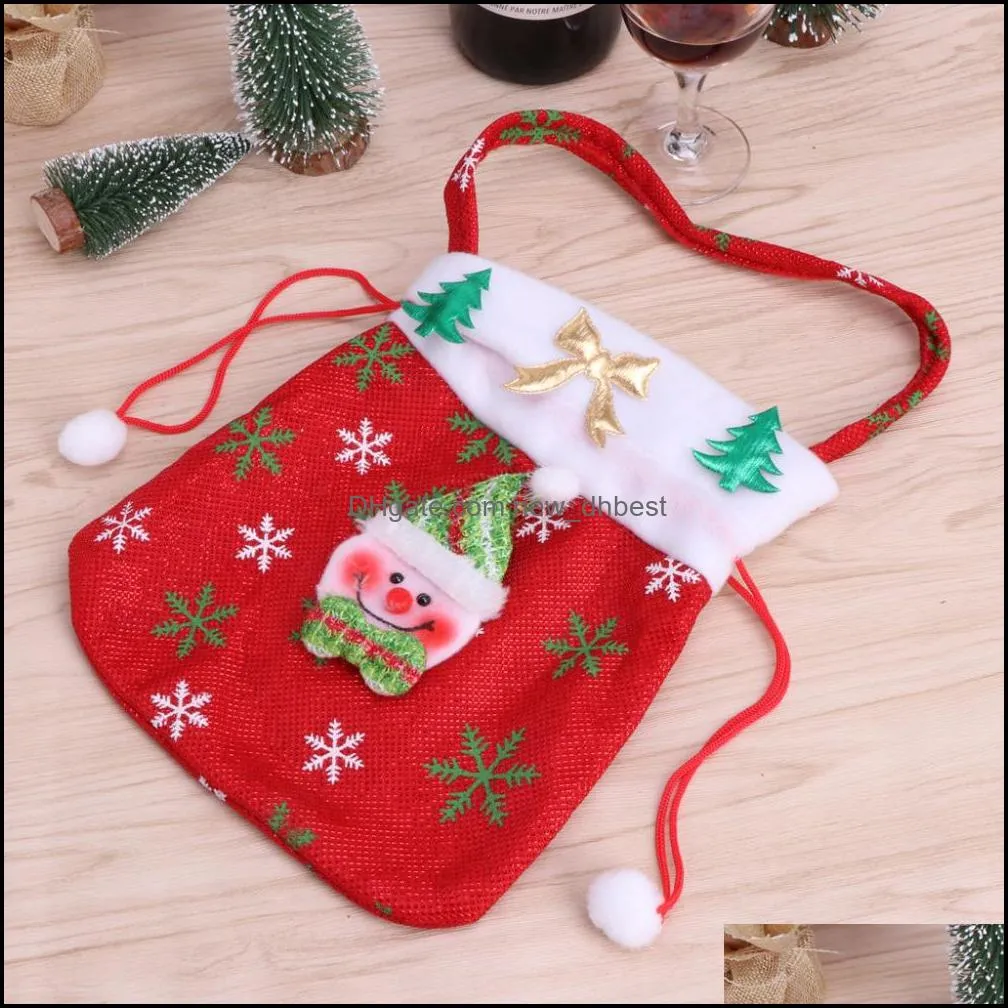 1Pc Christmas Santa Claus Snowman Face Gift Bag For Candies Goodies Stocking Filler With Handles Christmas Trees Decoration W15
