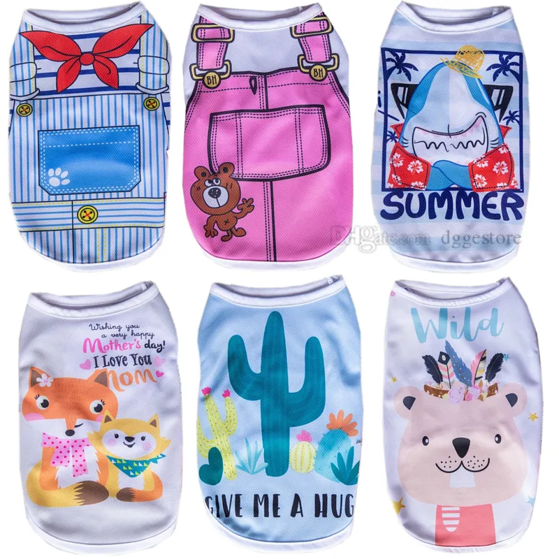 Summer Dog T-shirt Sublimation Printing Pet Clothes Dog Apparel Lovely Cartoon Puppy Vests Pets Shirts for Small Medium Dogs Chihuahua Poodle 45 Color Wholesale A313