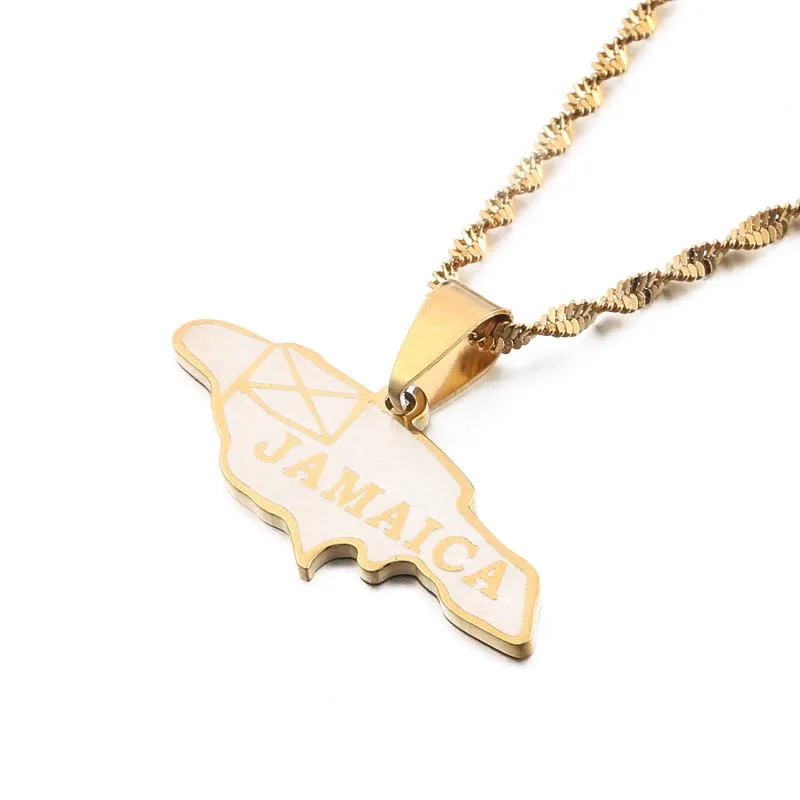 Chains Unisex Gold Color Jamaican Flag Jamaica Map Pendant Necklaces