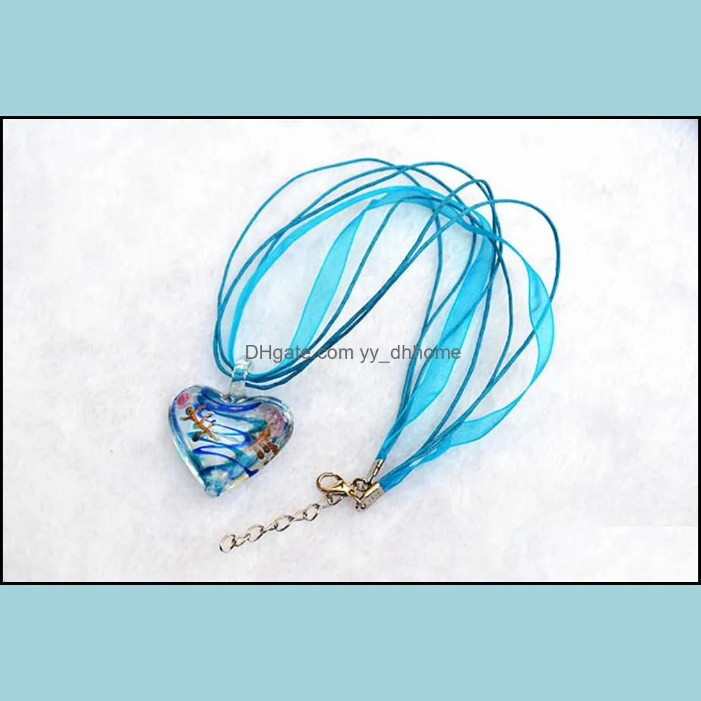 murano glass necklaces for women rope chain heart pendant necklace girl gift jewelry mixed color