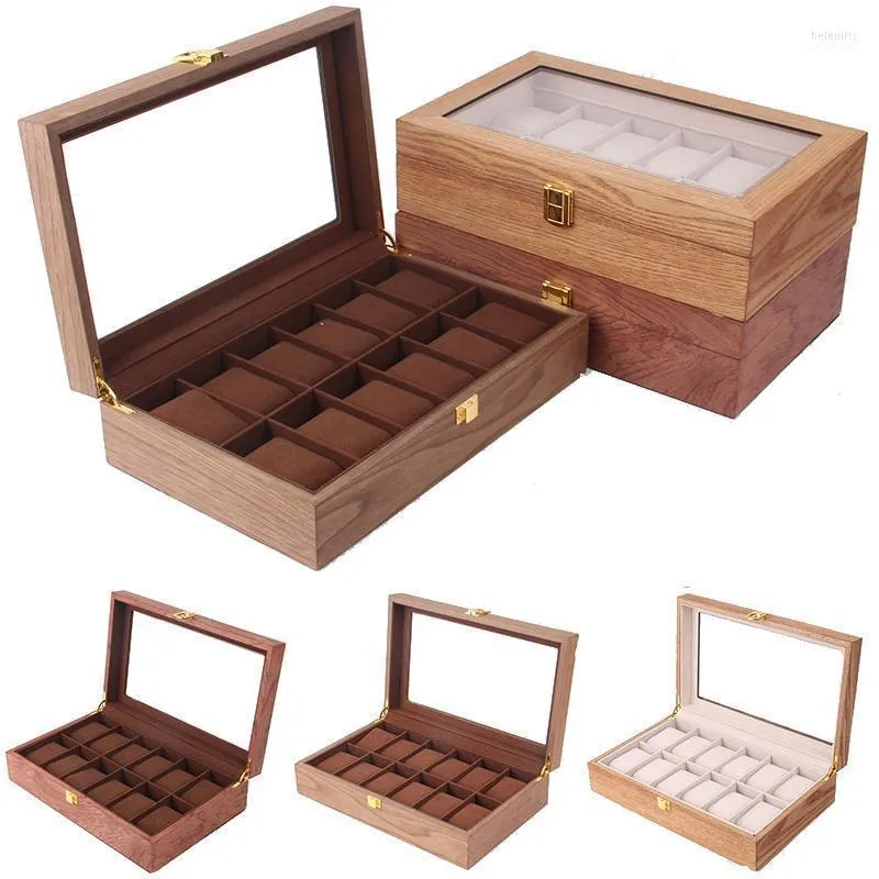 Titta på lådor Fall 12 rutnät Wood Case Box Hölje i timmar Mantel Hele22