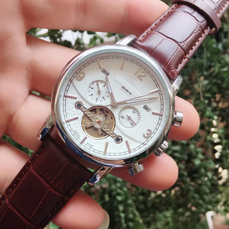 Men s Automatic Mechanical Watch Leather Band Day Date Stainless Steel Luxury Wristwatch for Father s Day 2024 Gift